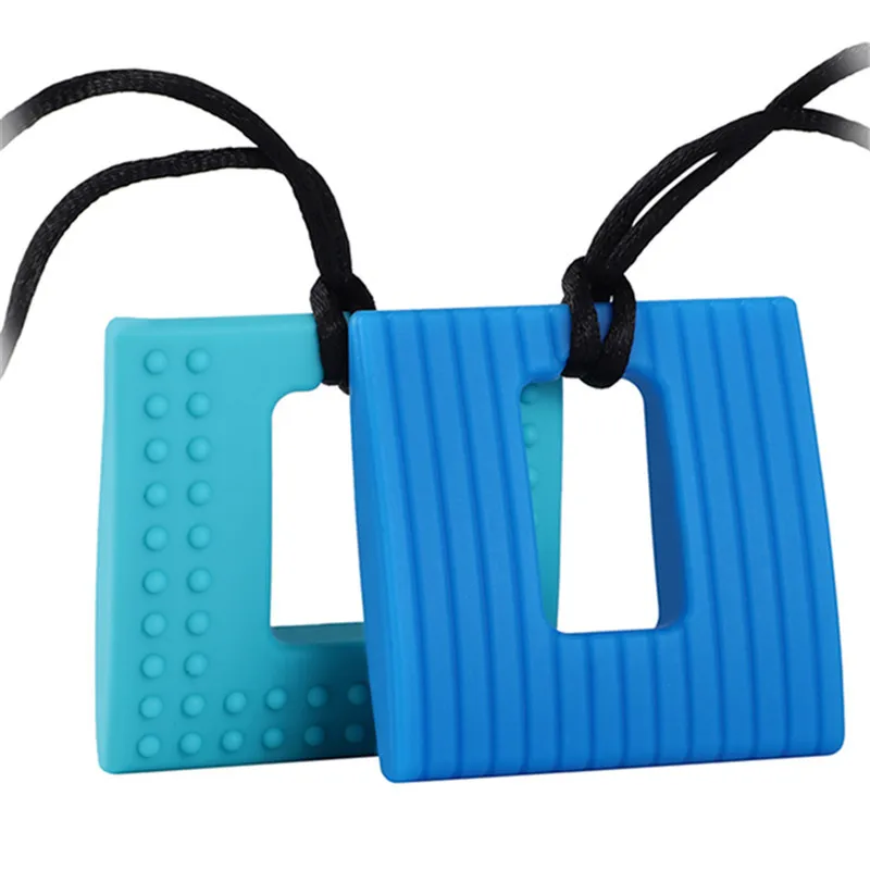 Silicone Teething Pendant Chewelry 1 Square Textured Chew Necklace For Baby Autism ADHD Special Needs Sensory Therapy Toys teething toys,teething beads,teething toy tethers,baby silicone accessories