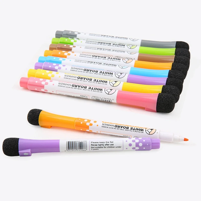 

8 Color Set Erasable Magnetic Adsorption Whiteboard Pen Sponge Tip Pen Head Cover Office Meeting Writing Pen