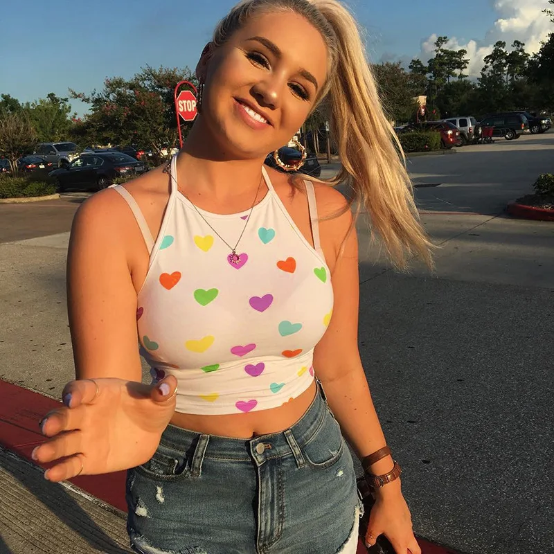 Bandage Crop Top Women New Heart Printed Kavaii Women Camis Sexy Bandage Women Tanks Top Fashion Underwear Streetwear New