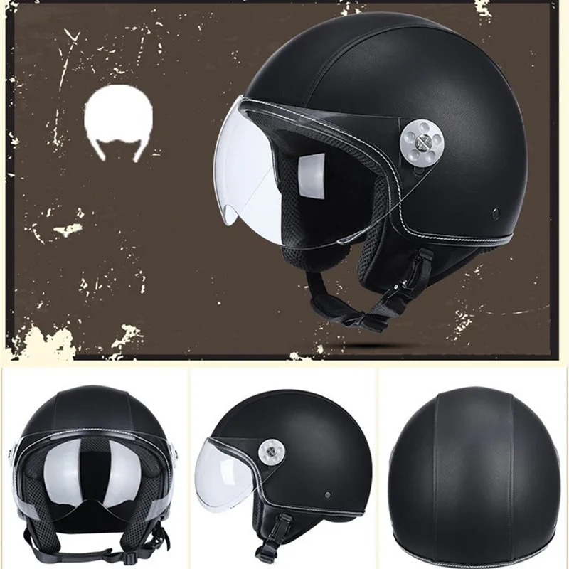 Мотоциклетный шлем в горошек унисекс с открытым лицом Cascos Jet helm винтажный кожаный электрический скутер cascque Ретро M L XL XXL Красный Черный