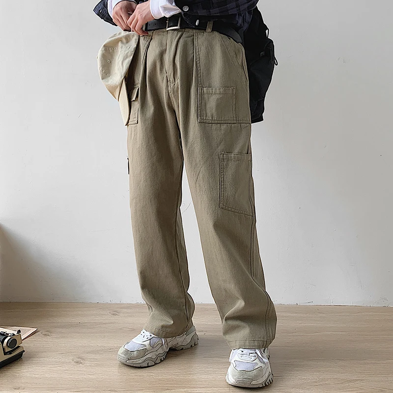 Winter New Korean Version Of The Tide Male Trend Straight Patch Pocket Tooling Casual Elements Student Trousers