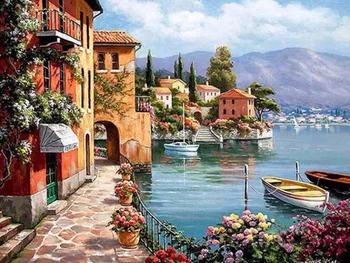 

Painting By Numbers castle The sea canyon sailboat dawn Digital Painting Landscape Boat On Cavans DIY pictures by numbers