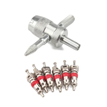 

New 4-Way Valve Tool 4 In 1 Removal Tool + Valve Core for Car Truck Motorcycle 4-Way Valve Tool with 6 Brass Valve Cores Fit