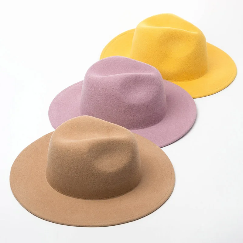 Женская шляпа-федора шерсть с широкими полями фетровые шапки зимняя мягкая фетровая шляпа Дробильная шляпа-пирожок Женская флоппи-церковная Свадебная шляпка база