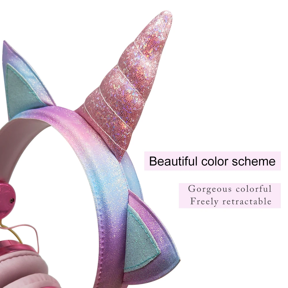 Cute Headphones children's headset color electroplated unicorn earphone mobile computer universal with Mic Headset for girl gift