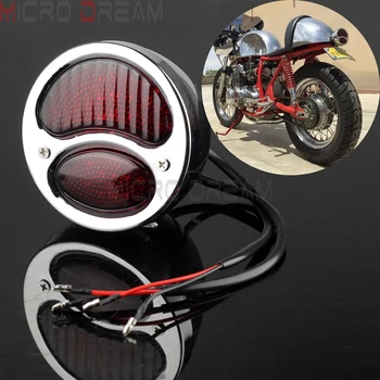 

Motorcycle 12v Retro Taillight For Harley Chopper Cafe Racer Triumph Scrambler Custom Rear Tail Lamp w/ Stop Brake Light Chrome