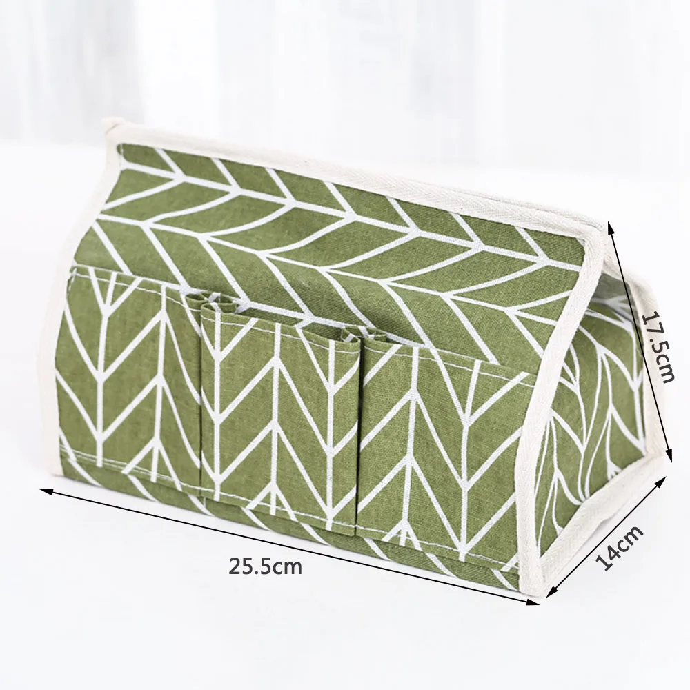 green Коробка для салфеток с цветочным узором, 6 карманов, льняная ткань для дома, автомобильный чехол для салфеток, бумажный органайзер, аксессуары для украшения стола, 1 шт - Цвет: green