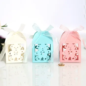 

10pcs Little Bear Candy Gift Boxes Creative Laser Cutting Baby Shower Favor Box and Bags Wedding Candy Dragee Chocolate Wrapping