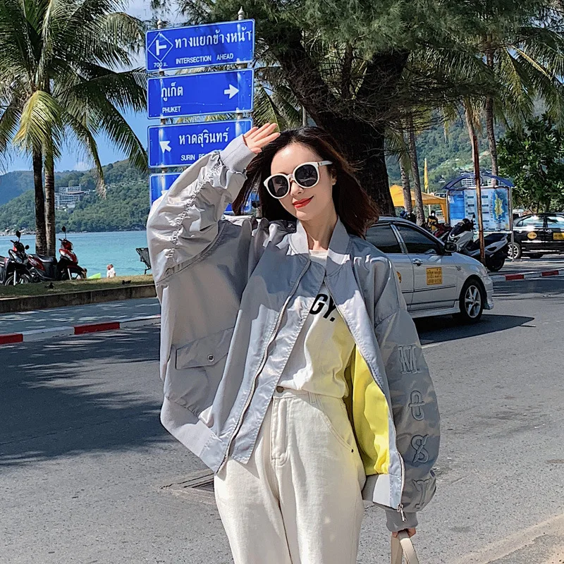 

Photo Shoot INS Super Fire CEC Coat Women's Spring And Autumn 2019 New Style Embroidered Baseball Uniform Loose-Fit Korean-style