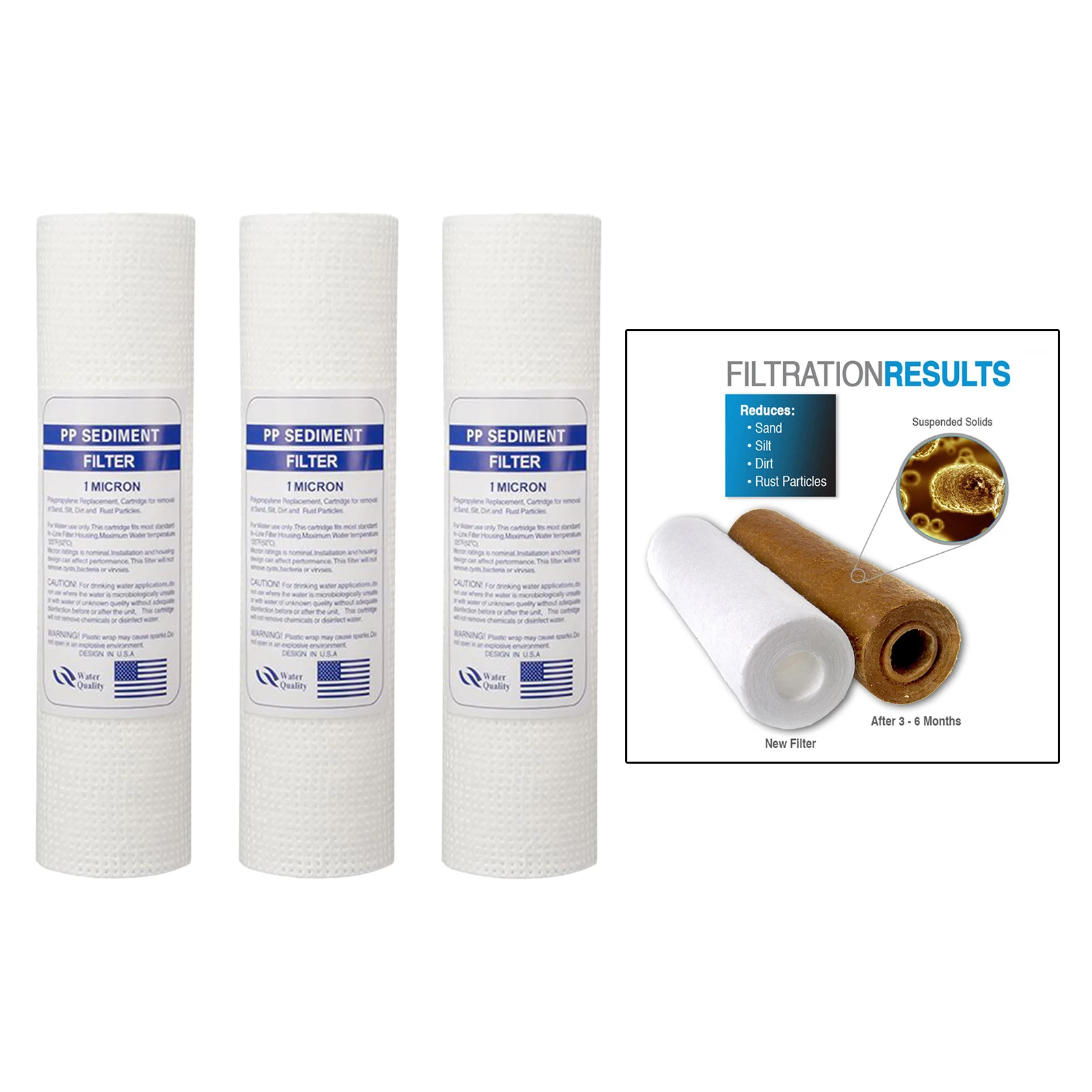 10 Inch 1&5 Micron Sediment Water Filter Universal House Cartridge Reverse Osmosis for Well Water 3 Piece
