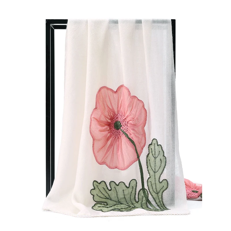 100% Merino Wool  Scarf Women Handmade Embroidery  Elegant Ladies Pure Warm Soft Wool Scarf White Female