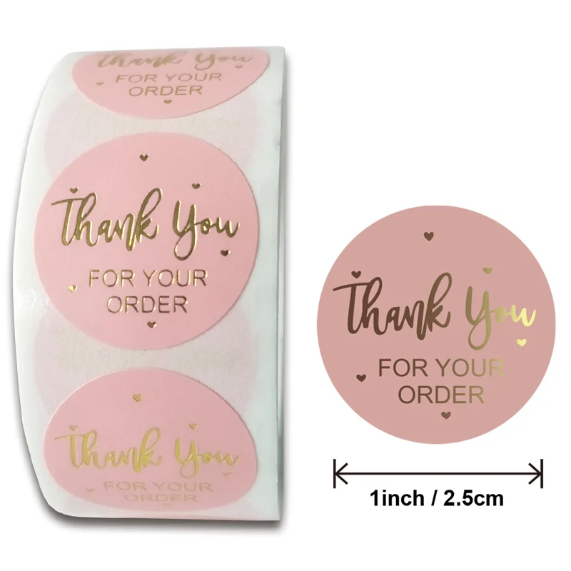 Thank You Stickers Labels Seals Thank You for Supporting My Small Business Stickers Roll Round Kraft Pink Black Labels For Shop 