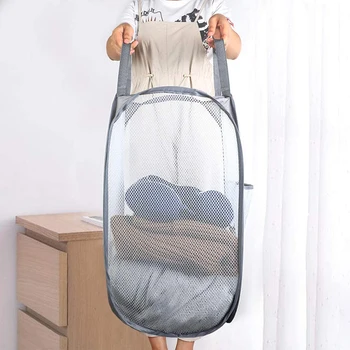 

Laundry basket mesh clothes storage folding dirty clothes storage bag large capacity debris toy storage basket wall hanging bag