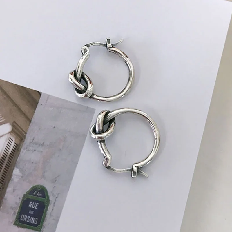 Foxanry 925 Sterling Silver Stud Earrings for Women Vintage Weaving Knotted Geometric Thai Silver Birthday Party Jewelry Gifts - Image 3