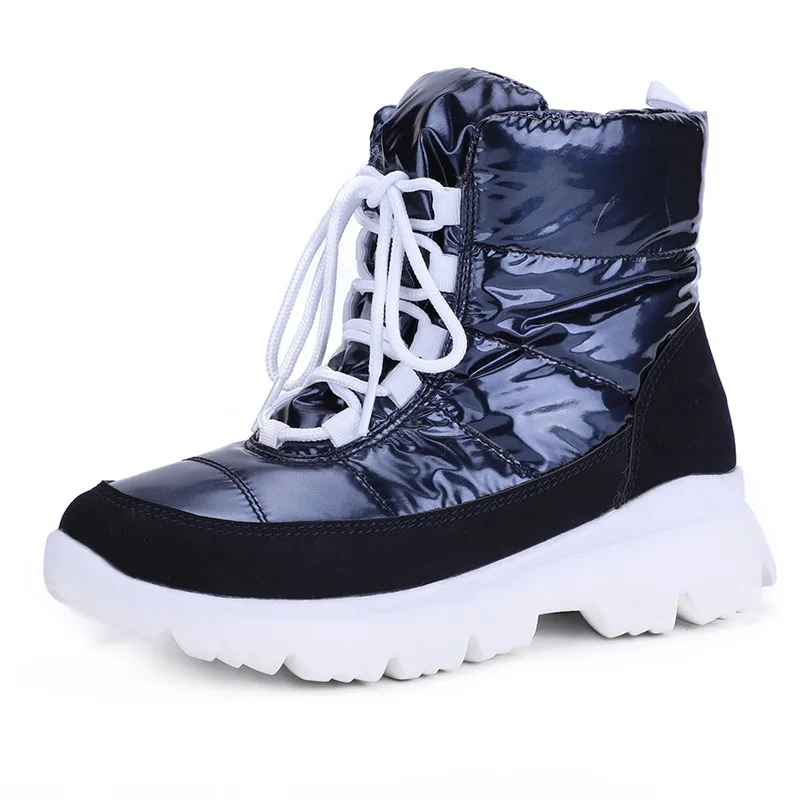 MORAZORA/ г., новые зимние женские ботинки зимние ботинки на меху со шнуровкой на платформе водонепроницаемая обувь, женские ботильоны женская хлопковая обувь - Цвет: Синий