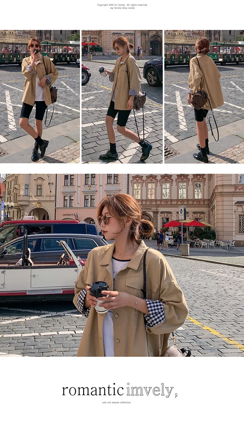 Фотосессия шик в студенческом стиле хаки с короткими высота узор манжета с отложным воротником Однобортный записная книжка С ПЕРЕПЛЕТОМ с подходит Тренч короткие Джек
