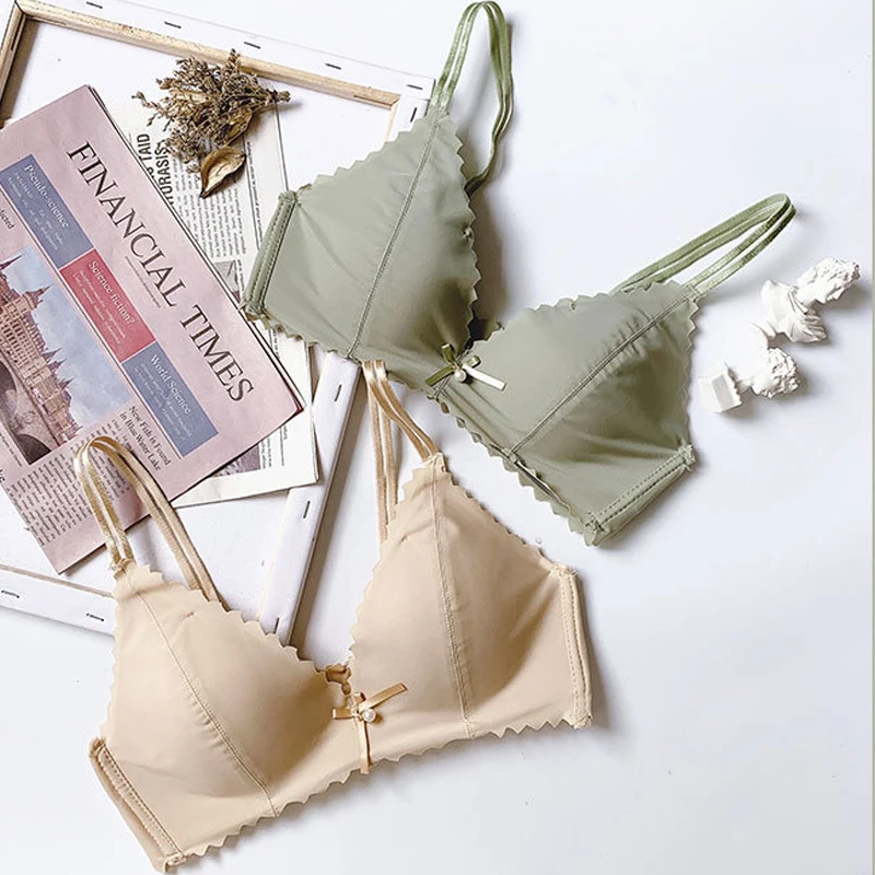 

GUMPRUN Sexy Backles Wire Free Bra Seamless Gather Bralette For Women Thin Underwear Womens Elegant Bow Breathable Triangle Bras