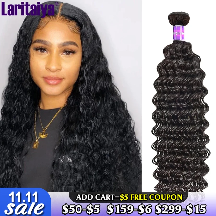 

Laritaiya Deep Wave Bundles 100% Virgin Human Hair Bundles Brazilian Hair Extensions 1/2/3/4 Deep Curly Hair Bundles Deals