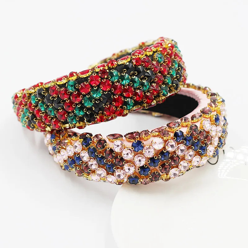 

Geometric Wide Side Hair Hoop Full Rhinestones Headband Crystal Colorful Head Hoop Luxury Hair Accessories