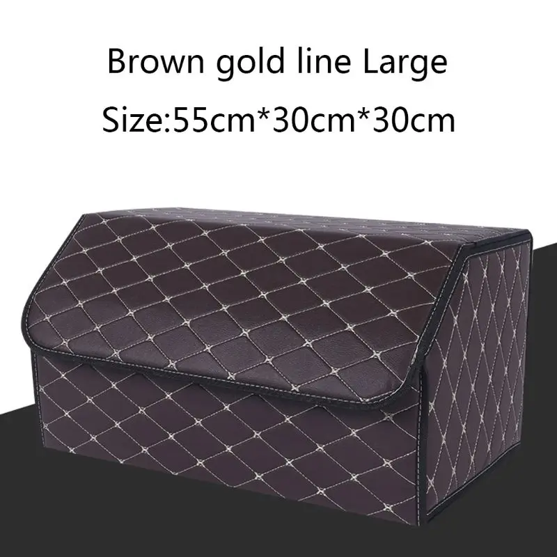 Многоцелевой складной органайзер для хранения багажника автомобиля с крышкой, портативный автомобильный ящик для хранения, органайзер для багажника автомобиля - Название цвета: Brown gold large