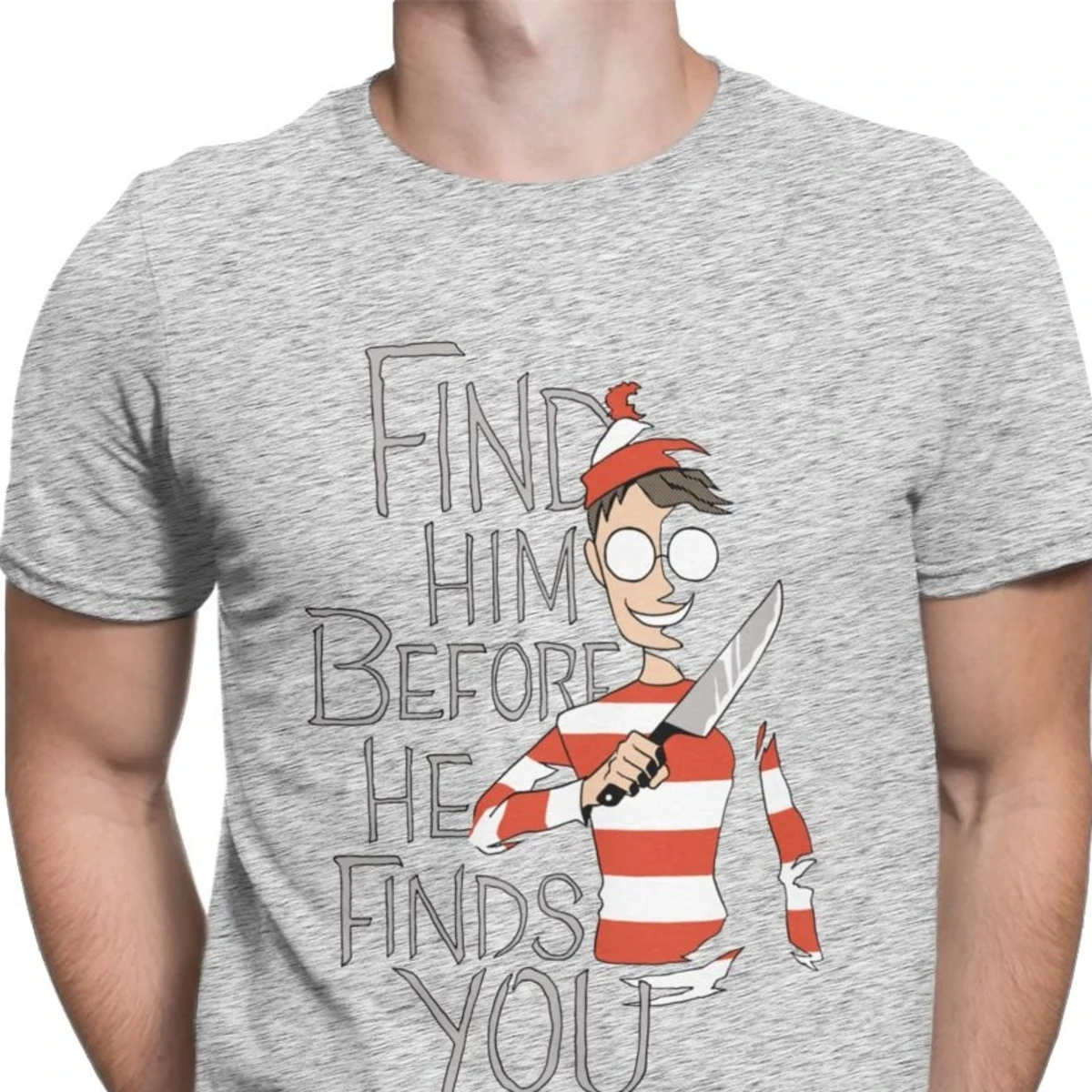T-shirt Wheres Wally Manches Longues Gris - Taille M - 100% Coton - Neuf Avec étiquettes - Modèle Rare
