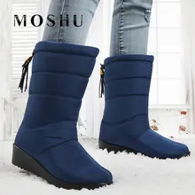 Botas de invierno impermeables para Mujer Botas de tobillo de borla para Mujer Botas de nieve zapatos de banda elástica cuñas señoras calientes Botas Mujer 2019(China)