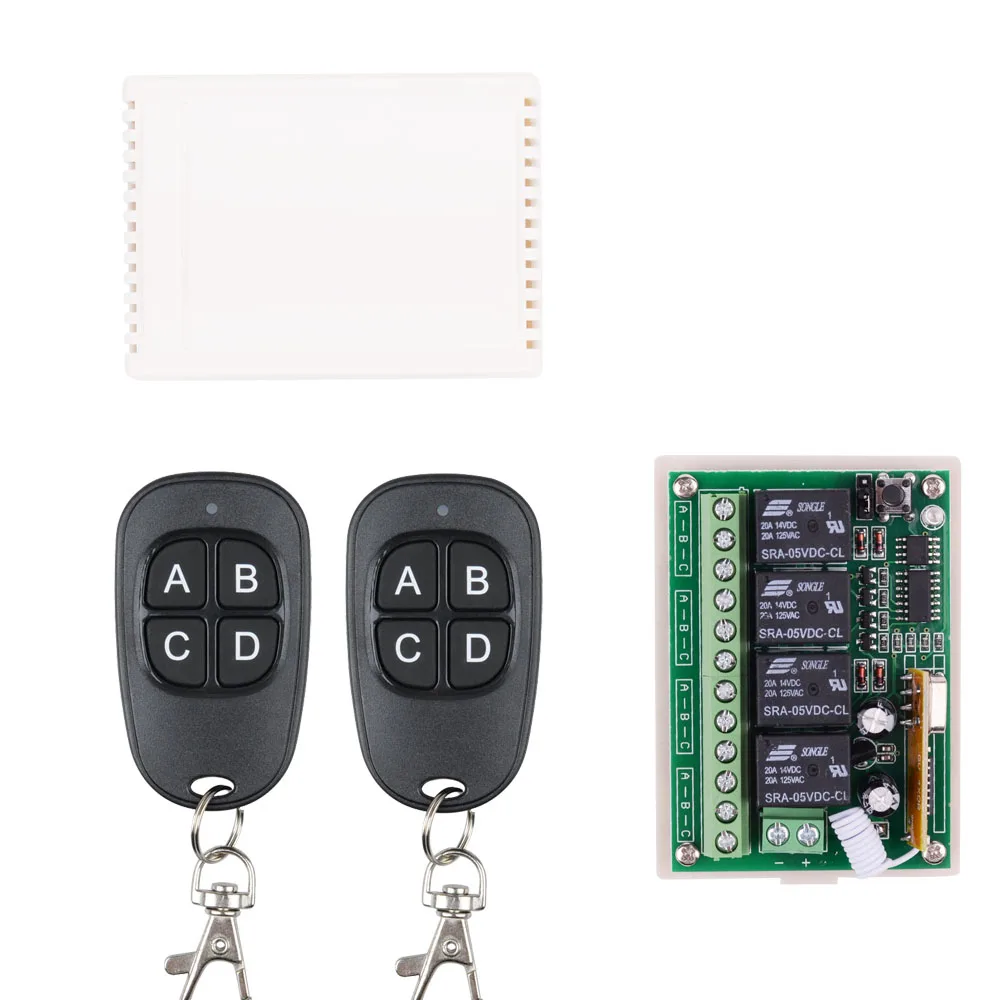 

DC 5V 12V 4CH Channel Wireless Remote Control Switch 433Mhz RF Switch Integrated Circuit Black 4 Button Transmitter