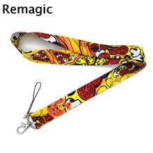 

100pcs Cheese pizza foods vintage 90s kid couple funny Neck Strap Lanyard ID badge card holder keychain Mobile Phone Strap Gift