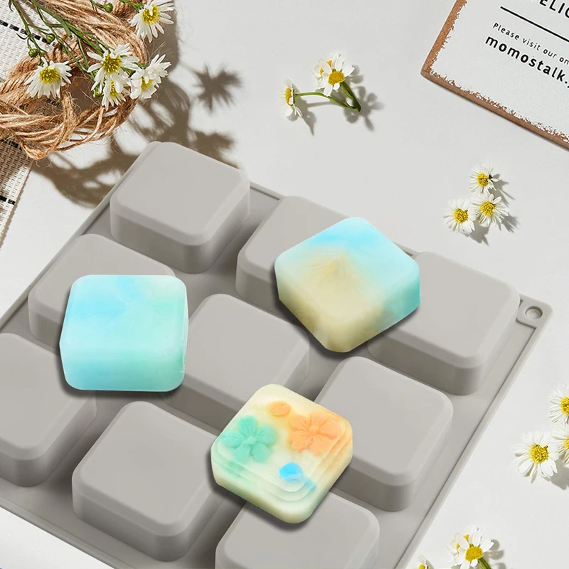 1 Pack Silicone Soap Molds 9 Cavities Square Soap Mold DIY Handmade Silicone Baking Mold Moulds for Making