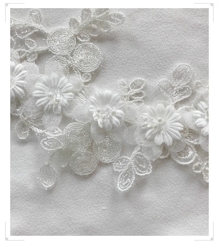 sequins beaded 3D pink white flowers embroidery lace patch Dress DIY veil applique parche Woman's clothes hanfu Decoration