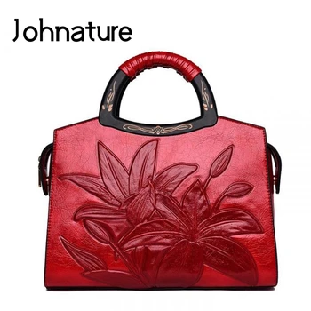 

Johnature Retro Chinese Style Women Big Bag 2020 New Luxury Handbag Large Capacity Casual Tote Floral Shoulder Messenger Bag