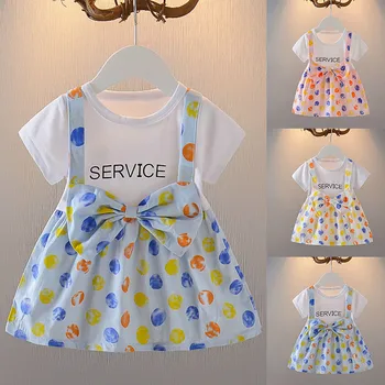 

Newborn Infant Baby Girls Dot Letter Sunflower Princess Bowknot short Sleeve Dress Summer Outfits 0-24 M