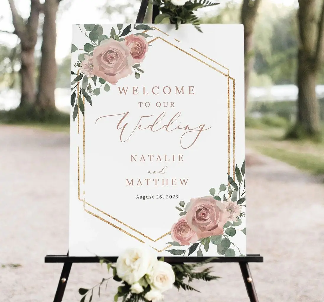 Wedding Sign Poster Print Rustic Floral Wood Welcome Order Of The Day 