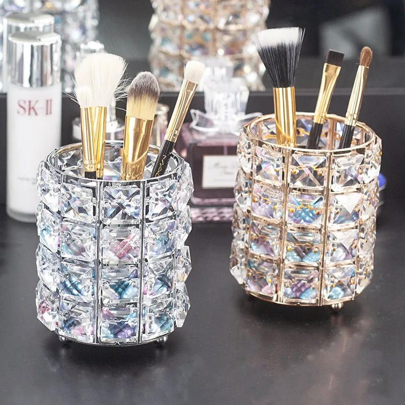 

European Crystal Pen Holder Storage Tube Desktop Dressing Table Cosmetic Pen Storage Bottle Can
