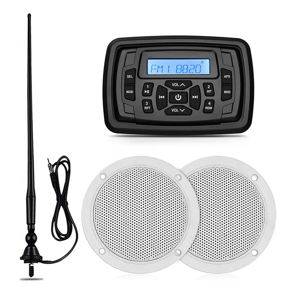 

Морской Стерео аудио Радио Bluetooth приемник Автомобильный MP3-плеер + 4-дюймовый морской водонепроницаемый динамик + FM антенна для RV лодки мотоцикла