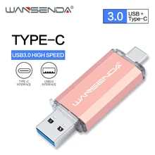 USB флеш-накопитель WANSENDA type C OTG флеш-накопитель 32 Гб 64 Гб 128 ГБ 256 ГБ 512 ГБ Флешка 2 в 1 type-C и Usb 3,0 карта памяти