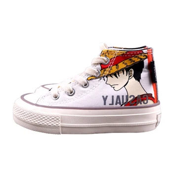 

HOT New Boys Canvas Shoes High Help Carton Luffy Kids Girls Casual Sneaker Shoes Boy Toddler School White Shoes Kids Trainer
