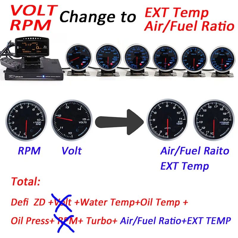 RPM AND VOLT change Defi Advance BF Defi Link system zd+ 6 датчиков вольт температура воды масла Температура масла пресс об/мин, трубо Boost Gauge - Цвет: RPM AND VOLT change