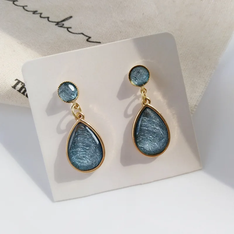 Fashion Metal Contracted Teardrop Clip on Earring for Women Non Pierced Blue Ear Clips Female Vintage Joker Earrings Jewelry | Украшения и