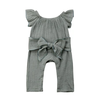 

2019 Summer Kids Baby Girl Toddler Green Fly Sleeve Romper Bow Jumpsuits Trousers Outfits Clothes