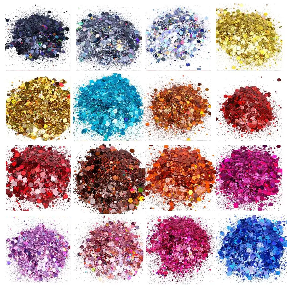 100 G Glitter Grueso Fino Copos Holográfico Metálico clavo del arte y artesanías Floristry 