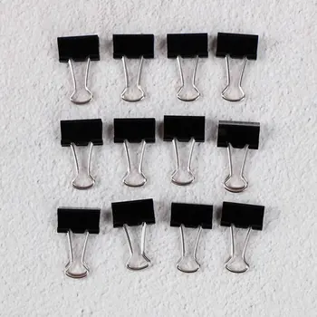 

12pcs Black Metal Binder Clips 15MM Notes File Letter Paper Clip Photo Binding Stationery Binder Clips Office Binding Supplies