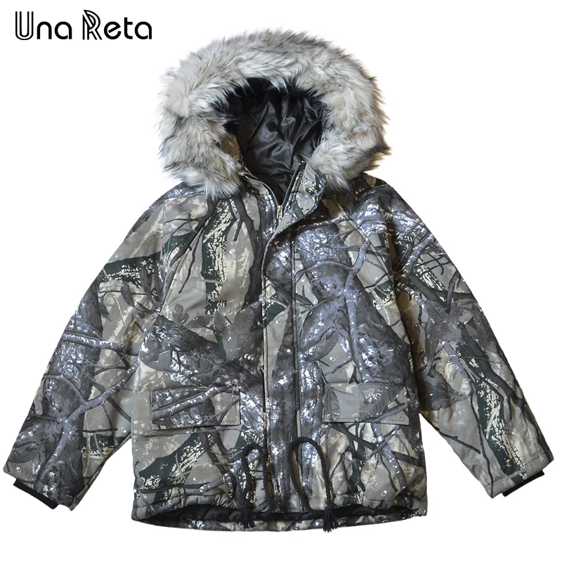 Una Reta Зимняя парка Для мужчин футболки в стиле «хип-хоп», камуфляжная куртка, пальто Для мужчин Повседневное уличная куртка с большим меховым воротником, с капюшоном, парки, пальто, Для мужчин - Цвет: Армейский зеленый