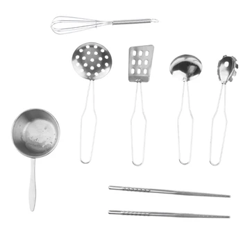 

7pcs Kids Pretend Play Kitchen Cooking Toys, Stainless Steel Utensil Set D - Whisk, Ladle, Spatula & More