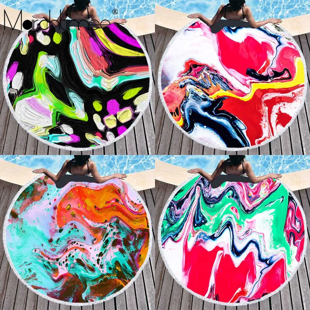 

Мраморное большое круглое пляжное полотенце для взрослых, цветное банное полотенце из микрофибры с рисунком зыбучего песка, дорожное одеяло, чехол для плавания