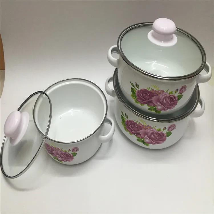 Casserole Pots set 1-2litre Kitchen Utensil 16/18/20cm Cooking Tools Enamel pots