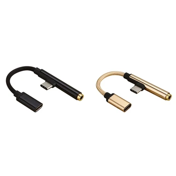 

2x 2In1 Type-C to USB-C 3.5mm Jack Aux Earphone Cable Adapter for Huawei P20 Xiaomi(Black&Gold)
