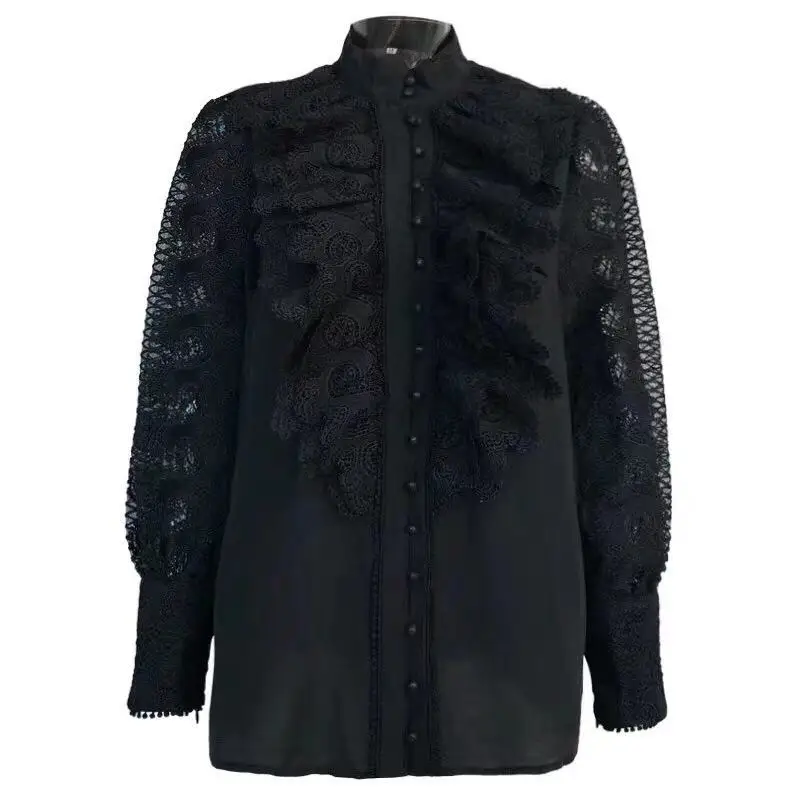 Элегантные camisa бланка de encaje de retazos para mujer Куэльо де пирог linterna фонарик с длинными рукавами Camisas de mujer moda nueva