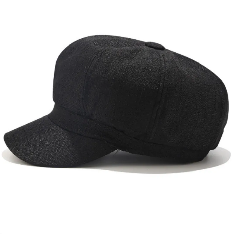 Breathable linen Painter Hat Vintage Octagonal Cap Solid Retro Women Beret Hat British Style Artist Newsboy Hat Casquette