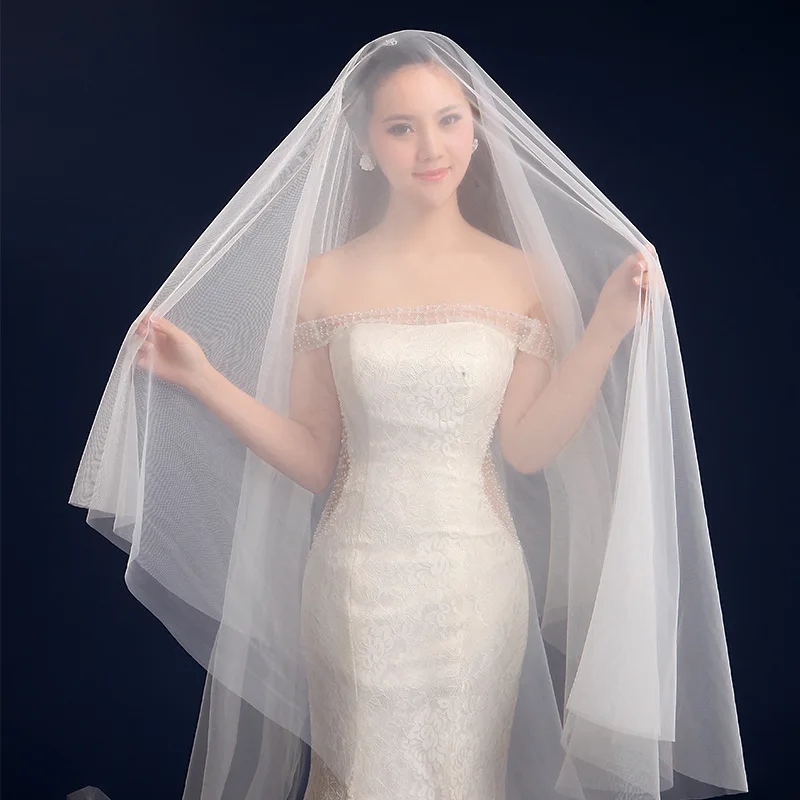 

White 3 m Long Trailing 1 Layer Cathedral Wedding Veils Bridal Veil with Comb Wedding Vail Accesories Women 2019 Cut Edge